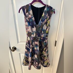 Cynthia Rowley Multicolor Feather Bonded Sheath Dress GREAT condition